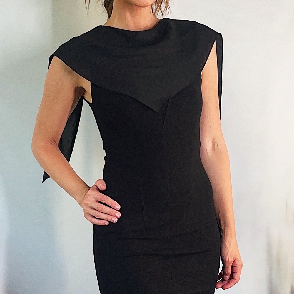 Sandro Stunning Black Dress with a Scarf and a  Knot in the Back (size 1/Small)